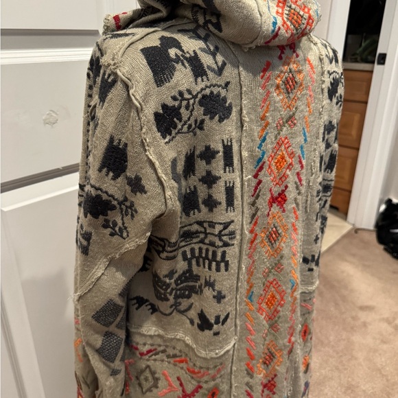 Biya Johnny Was Oatmeal Multicolored Embroidered Duster with hood. Size XS. - Picture 5 of 8